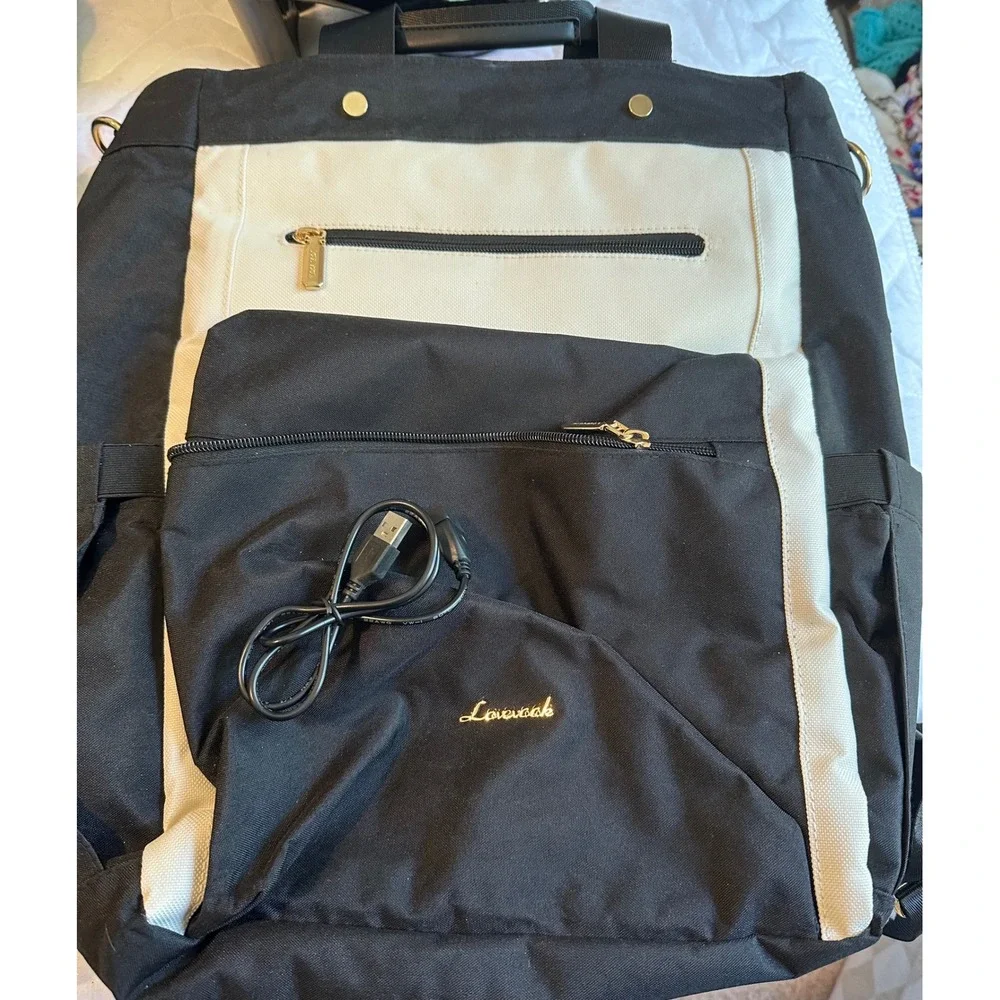 Lovevook Laptop Backpack Women Black Cream USB Charging Port Travel School Bag